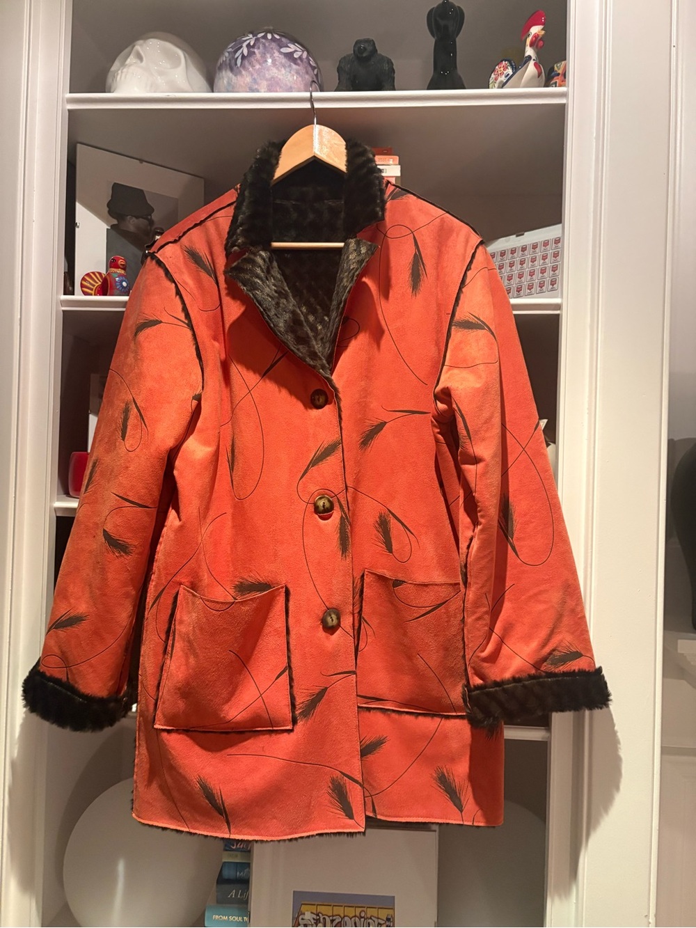 Women’s Orange Teddy Jacket with Faux Fur Trim